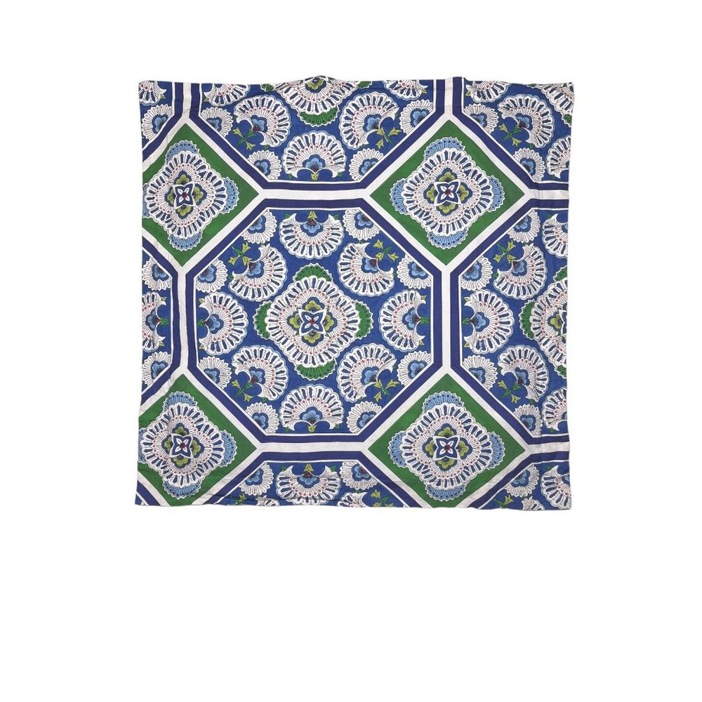 Pottery Barn Cotton Pillow Euro Sham 26x26 inch 66x66 cm Blue Green Floral - Picture 1 of 6